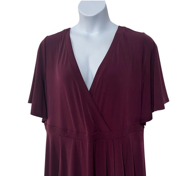 Torrid Womens Plus Size 3 V-Neck Knit Faux Wrap Stretch Short Dress Burgundy Red - Picture 5 of 14